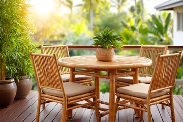 Obraz premium Bamboo table and chairs creating relaxing tropical balcony setting