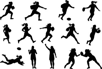Silhouette Vector Set of Women's Rugby Action Poses