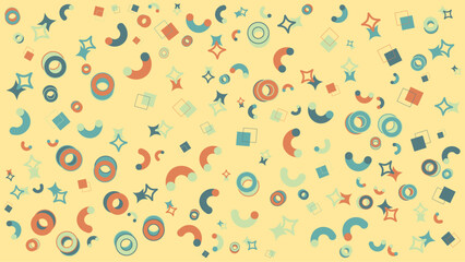 Pastel yellow background with scattered geometric shapes. Abstract vector background for presentation, banner, creative poster design.