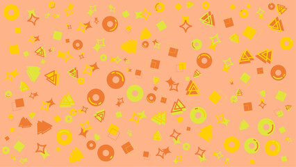 Peach background displays scattered yellow and orange shapes. Abstract vector background for presentation, banner, creative poster design.