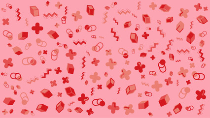 Pink background with red geometric shapes. Abstract vector background for presentation, banner, creative poster design.