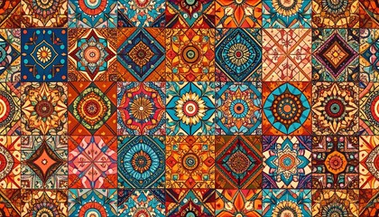 Background of the tribal ethnic culture pattern. Seamless vector pattern in patchwork style based on afro ethnic style ornaments