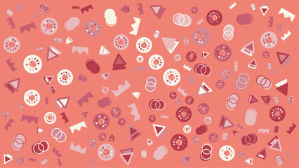 Pink abstract pattern of circles triangles and crowns. Abstract vector background for presentation, banner, creative poster design.