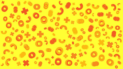 Abstract yellow background with orange pluses and circles. Abstract vector background for presentation, banner, creative poster design.