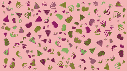 Pink background with colorful geometric shapes. Abstract vector background for presentation, banner, creative poster design.