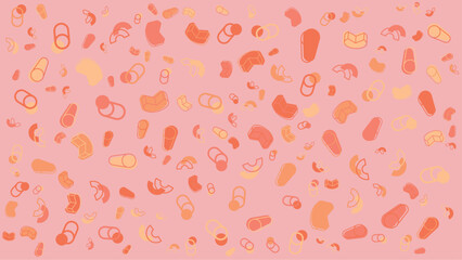 Pink background with scattered orange and peach shapes. Abstract vector background for presentation, banner, creative poster design.