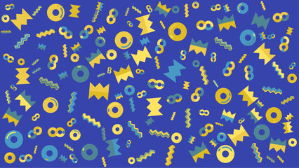 Blue background with yellow and teal geometric shapes. Abstract vector background for presentation, banner, creative poster design.