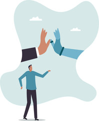 Working together with AI Artificial Intelligence, human cooperate with machine or robot,people concept.