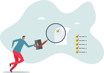 Inspect or review document, report or legal audit, quality assurance, search for document,people concept.