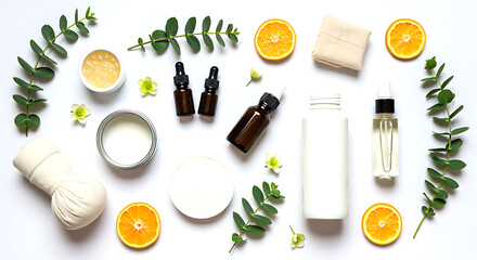 Natural skincare products with citrus and greenery