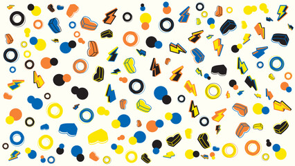 Colorful abstract pattern of hearts circles and lightning bolts. Abstract vector background for presentation, banner, creative poster design.