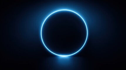 Obraz premium High quality photo of abstract render of a simple blue background with a glowing neon ring and blank round frame, , render, abstract, blue, background.
