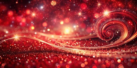 Obraz premium Sparkling festive red glitter abstract background with swirling patterns and a sense of movement, colorful, holiday