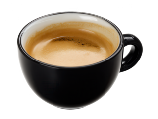 Espresso Coffee in a Black Cup on White Background