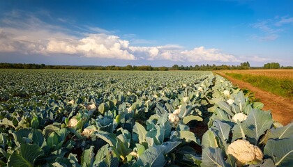 ripe cauliflower in the field ready to be harvested