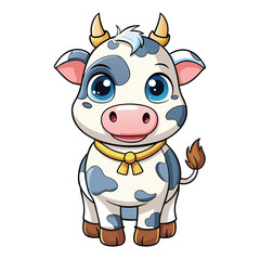 Obraz premium Cute cartoon cow with large eyes and a yellow collar