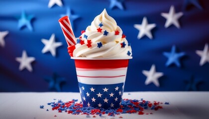 4th of july ice cream colorful layered dessert in a cup with whipped cream on top patriotic frozen treat a delightful layered confection a sweet summer delicacy topped with fluffy cream