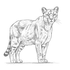 Obraz premium Florida Panther - Puma concolor coryi. A powerful cougar sketch striding confidently, with detailed fur and muscular build. The drawing is set against a white background, ideal for wildlife and natur