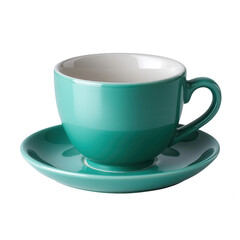 Turquoise Coffee Cup and Saucer Isolated on White