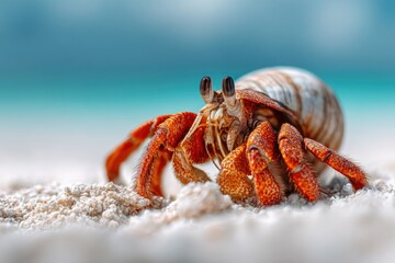 Close-up of a hermit crab on a beach.