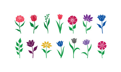 "Flower Silhouette Vector Set | Colored Floral Silhouettes for Elegant Decorative Design and Creative Illustrations"