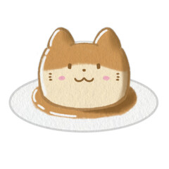 Cute soft cat pudding on a plat illustration, pudding drawing, cute dessert