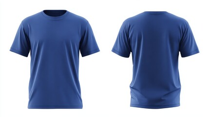 High quality photo of blank T Shirt color blue template front and back view on white background.