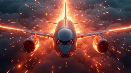 Plane crash in air burning wrecks engine fire due to failure explosion fuel danger