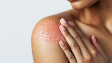 Fototapeta premium Close-up of Skin Texture with Red Irritation on Female Shoulder