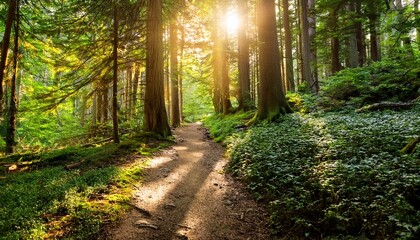 Obraz premium sunlit forest path nature s pathway