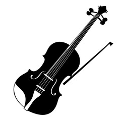 Elegant black silhouette of a classical violin with its bow perfect for music themes