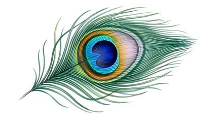 Obraz premium Elegant Peacock Feather Isolated, Iridescent Teal and Blue, Stylized Illustration