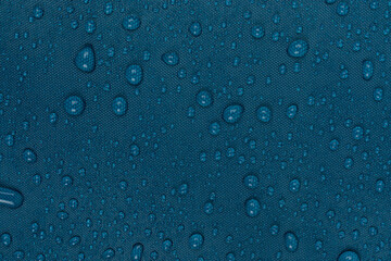 water drops on the blue fabric, horizontal