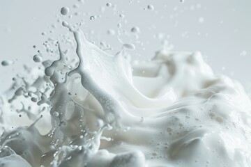 Naklejka premium Milk is splashing, creating a crown shape with bubbles on a white background