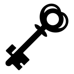 Simple black silhouette of a single key with a realistic shape and classic design
