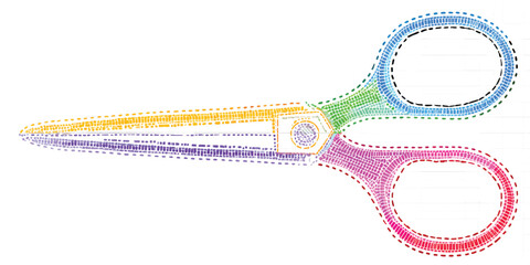Colorful Scissors with Dotted Cutting Lines &ndash; Abstract Vector