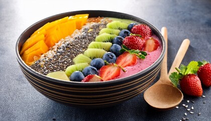 colorful smoothie bowl smoothie bowl topped with assorted fruits and chia seeds
