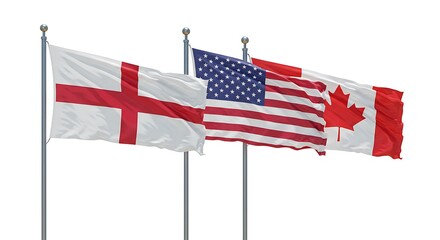 National Flags Waving Patriotic Banner United States Canada England On White