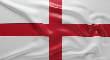 Cloth Flag with Red Cross Pattern on Flowing White Fabric