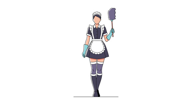A professional maid dressed in a classic french outfit with a duster ready to clean and sanitize your home thoroughly - Powered by Adobe