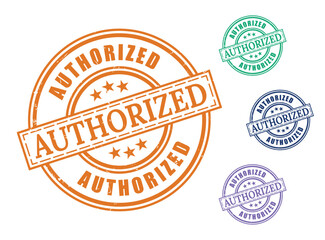 Approved and Authorized Label Set, Grunge Rubber Stamp Vector  