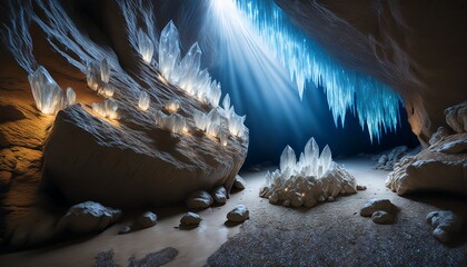 explore the underground cave to witness the natural formation of sparkling quartz crystals a geological marvel where minerals and rock create stunning displays