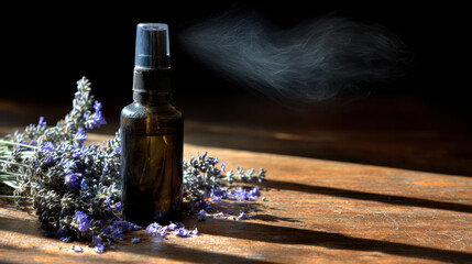Spraying lavender essential oil: aromatherapy and relaxation