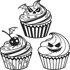 Sweet bakery illustration with delicious chocolate and pink cream cupcakes, perfect for a birthday celebration