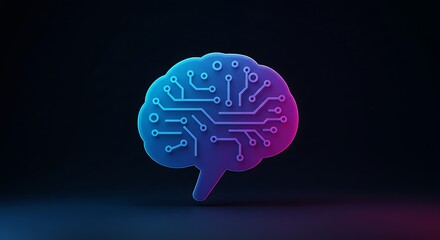 Glowing Brain Shape with Blue and Pink Circuitry on Dark Background