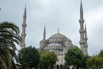 A cityscape view with the Blue Mosque in Istanbul, Turkey.