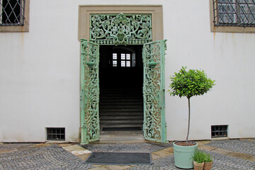 Beautiful forged doors in the town of Mikulov. South Moravian Region of the Czech Republic. Popular touristic destination.