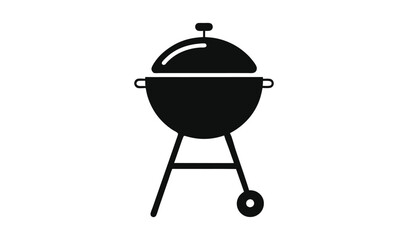 Simple black silhouette icon of a classic kettle grill on a white background