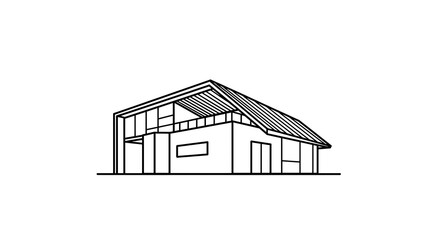 Modern House Illustration with Sloping Roof and Large Windows