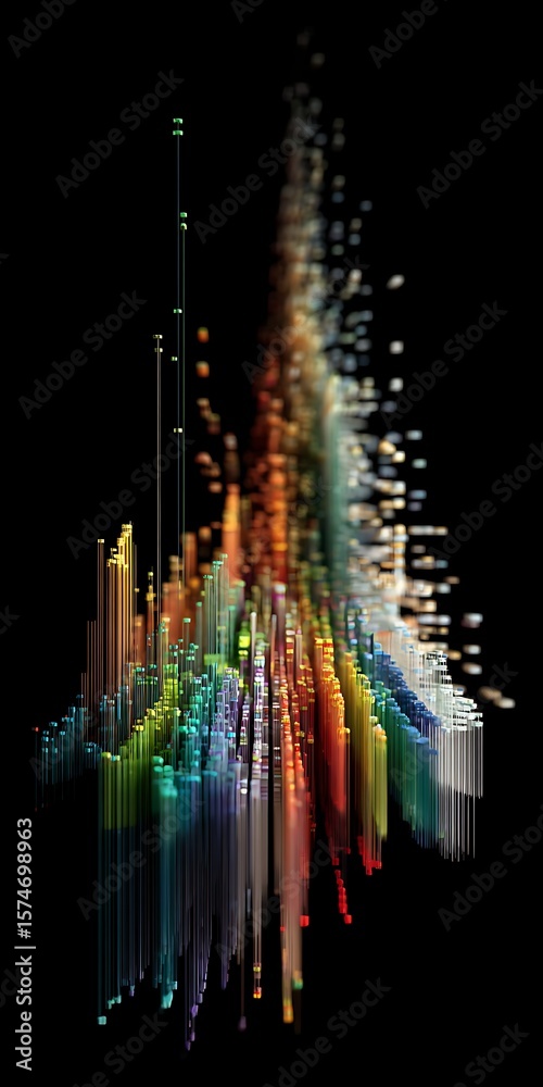 Poster a colorful abstract data visualization with a network of lines and points on a dark backdrop